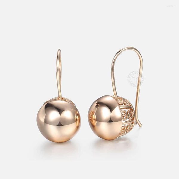 Boucles d'oreilles Davieslee 585 couleur or Rose femmes fermeture à pression boule ronde boucle d'oreille pour les femmes mode bijoux de fête de mariage LGE66