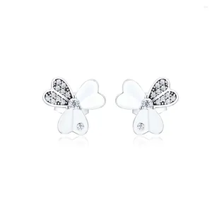 Boucles d'oreilles à tige en forme de trèfle éblouissant, bijoux en argent 925 avec CZ transparent