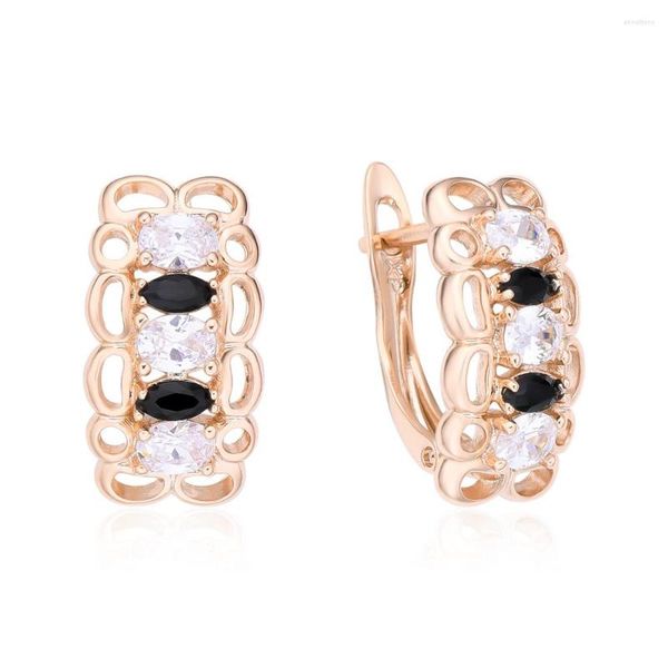 Stud Pendientes Dckazz Irregular Hollow Pendiente de moda 585 Rose Gold Plated Inlay Black White Zircon Retro Jewelry Woman Daily Life Wear