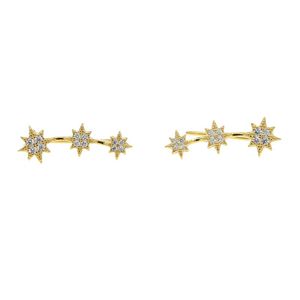 Stud -oorbellen Delicate sieraden North Star 3 pc's met wit vuur opaal Gem Gold Color Deliclaat Lange klimmer Meerdere elegante 925 oorbellenstation