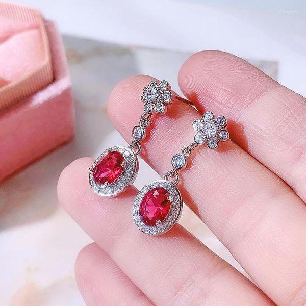 Pendientes de tuerca Delicado corte princesa Marquesa Zirconia Conjunto Mujer Piedra preciosa roja Gota larga Compromiso Boda Cristal