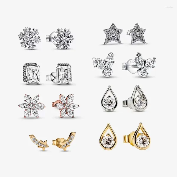 Boucles d'oreilles délicates en argent S925, certifiées originales pour femmes, zircone cubique, étoile, flocon de neige, masque goutte, fleur, Piercing