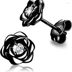 Boucles d'oreilles à tige délicate petite fleur rose pour femmes hommes couleur or noir métal Zircon blanc unisexe bijoux de fête de mariage cadeaux