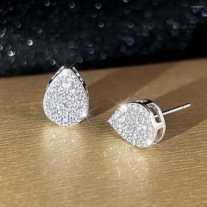 Pendientes de tuerca delicados piedra en forma de lágrima de agua para mujer, Color plateado, circonita blanca completa, corte de pera, pendientes pequeños, regalos de joyería