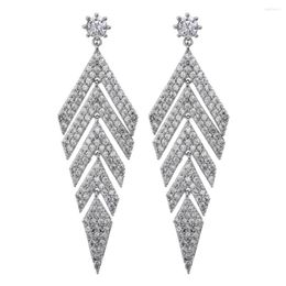 Pendientes de botón Deluxe Long Exagerated Feather Zircon para mujeres / niñas Lugar de boda Moda ER-241