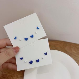 Pendientes de tuerca con diseño de corazón de mariposa azul, perla de imitación para mujeres y niñas, joyería de aleación sencilla, adornos para regalos