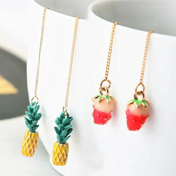Boucles d'oreilles Design mignon Fruit fraise ananas gland longue ligne d'oreille pour femmes ami cadeau bijoux minimalistes