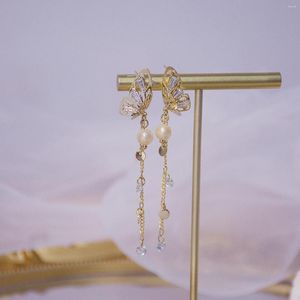 Pendientes de estudios Diseño Fashion Corea Joyería Pearl Crystal Buterfly Long Chain For Woman Holiday Party Daily Exquisito Parring
