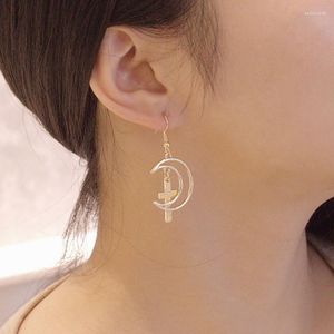 Boucles d'oreilles Design Simple Punk géométrique creux lune croix pour femmes métal gland mode Bijoux Brincos vente en gros