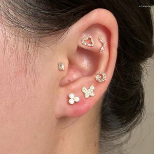 Pendientes de tuerca con diseño de acero inoxidable para mujer y niña, aretes cuadrados de circonia de cristal, estrella y Luna, joyería Coreana de cumpleaños