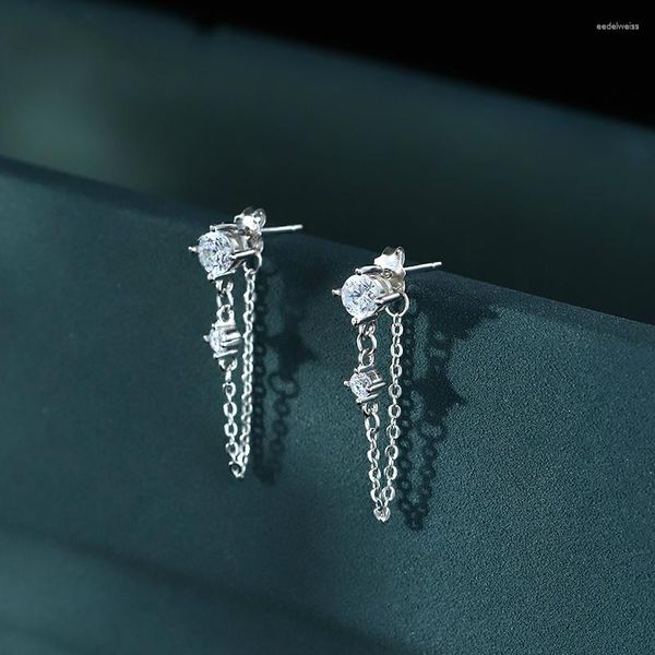 Pendientes de tuerca estilo diseño colgante trasero cadena de pendientes de circón brillante ingenioso para mujer chica joyería de moda regalo de cumpleaños