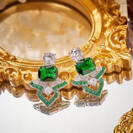 Stud Earrings Designer Collection High-End Jewellery Women Lady Inlay Cubic Zirkon Plated Gold Color Synthetic Emerald