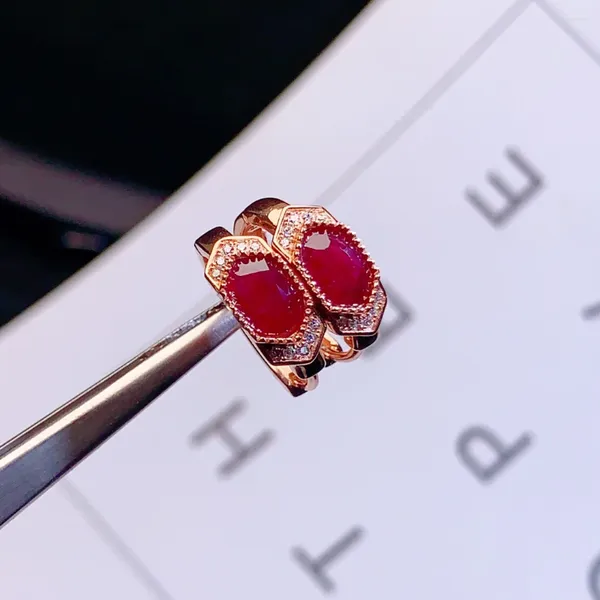 Boucles d'oreilles à tige de créateur, rubis naturel, argent 925, pierres précieuses esthétiques féminines