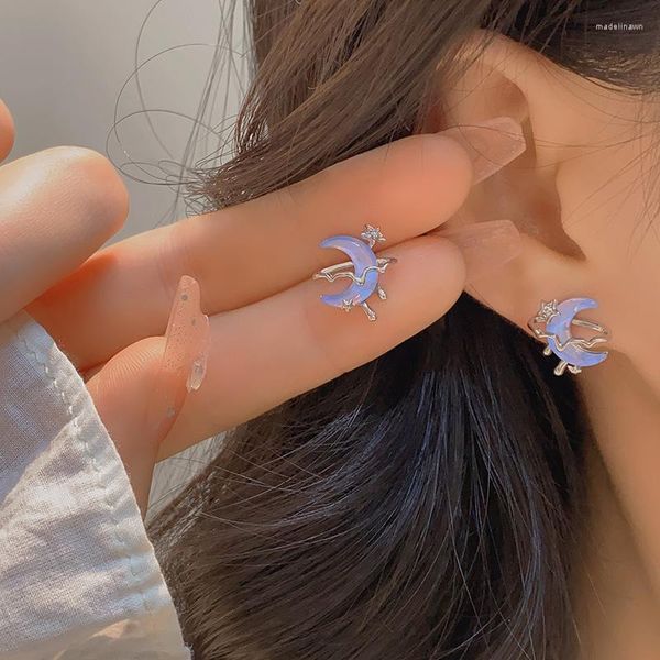 Pendientes de tuerca Estilo de diseñador Exquisito circón Estrella de cinco puntas Luna Toroidal Líquido Gotas de agua Azul Oreja fresca Mosquito Bobina