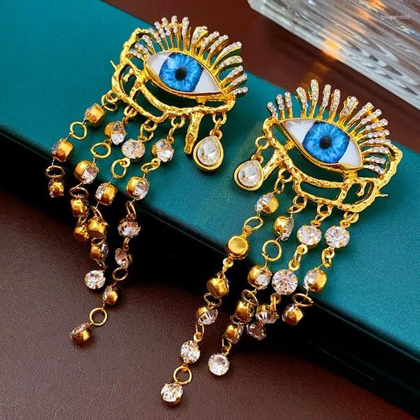 Boucles d'oreilles à pampilles en forme d'oeil du diable, strass en métal doré pour femmes et filles, bijoux de personnalité, Europe et amérique, 2024
