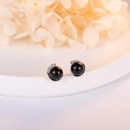 Pendientes de botón DIWENFU, joyería de obsidiana de plata de ley 925 auténtica, pendientes para mujeres, topacio negro bohemio para niñas