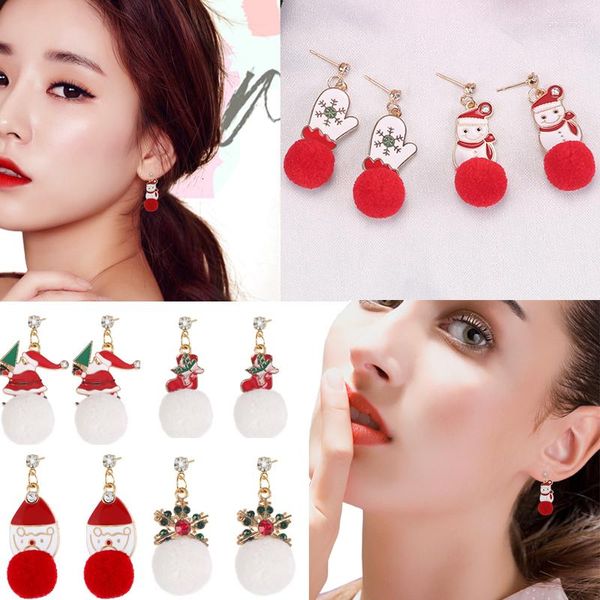 Pendientes de tuerca DIY de cristal para mujer y niña, aretes de Navidad, guantes de Papá Noel, bolas rojas y blancas, colgante, joyería, regalos de Navidad, gota 2023