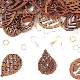 Stud -oorbellen DIY Sieraden Earring Kit inclusief Walnut Wood Laser Cut -hangers Brass Hooks Open Jump Rings voor