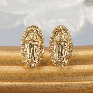 Pendientes de tuerca Diyalo religioso chapado en oro Nuestra Señora de Guadalupe para mujer geométrico ovalado Virgen María pendientes joyería de fe