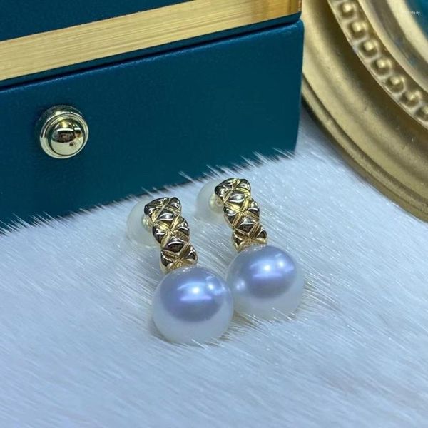 Boucles d'oreilles à tige DL bijoux fins solide or 18 carats naturel japon Origi 8-8.5mm eau de mer océan Akoya perles blanches pour les femmes