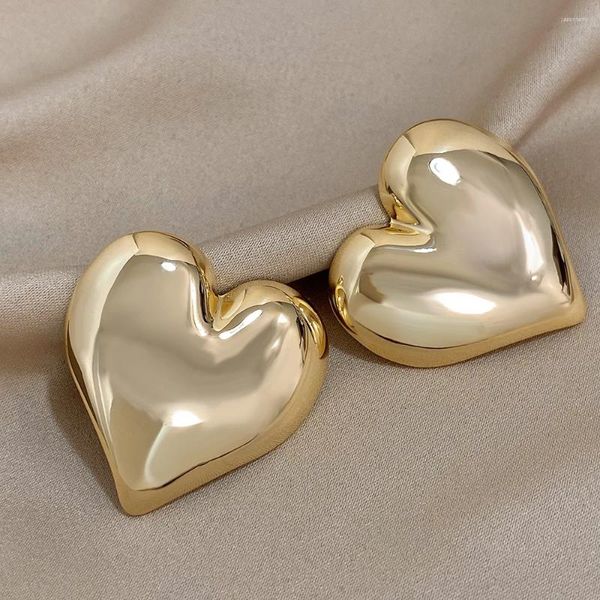 Boucles d'oreilles DODOHAO Style Vintage forme de coeur grand grand pour les femmes amour exagéré couleur or argent boucle d'oreille bijoux