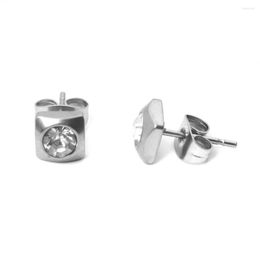 Boucles d'oreilles DoreenBeads 304 en acier inoxydable Post Silver Color Round Clear Cumbic Zirconia 4/6/8 Dia Concise Jewelry for Men