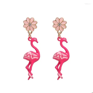 Boucles d'oreilles Stud Doreenbeads Gold Couleur rose Flamingo Fleur Fleur Clean Stravon 47 11 mm Post / fil Taille: (2 2 calibre) 1 paire