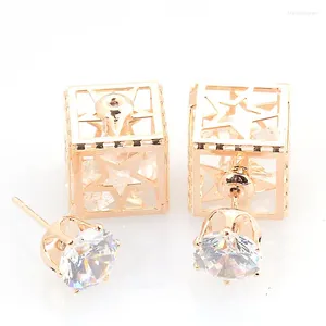 Stud Oorbellen Double Face Earring Uniek ontworpen kristallen holle vierkante vorm en binnenkant