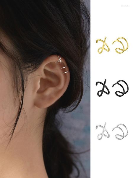 Boucles d'oreilles double ligne croix oreille Clip 2023 personnalité Cool sans trou crochet Non allergique pour Couple hommes et femmes