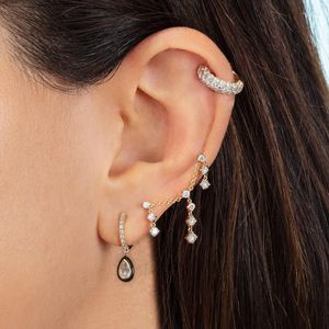 Stud -oorbellen dubbele piercing Micro Pave Clear CZ Station Link Chain Tassel Drop Earring voor vrouwen Minimale delicate bungelende sieraden