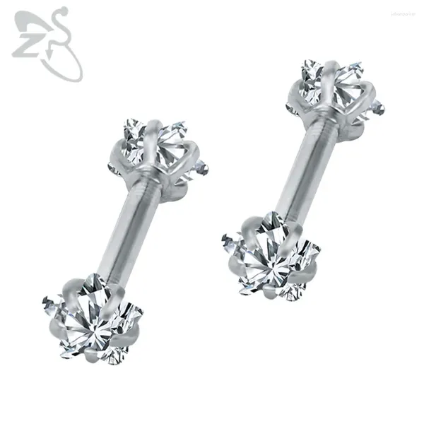 Boucles d'oreilles Double face, Piercing étoile, clous d'oreilles en zircone cubique, haltère en cristal, acier inoxydable, Piercing Tragus