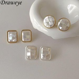 Pendientes De tuerca Draweye Shell para Mujer moda coreana geométrica elegante dulce joyería Oficina señora Simple Aretes De Mujer