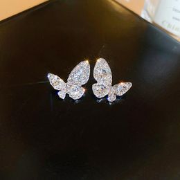 Pendientes de tuerca DREJEW Minimalista Diamante de imitación lleno Mariposa Oreja Mujeres Moda Uso diario Piercing Joyería de lujo