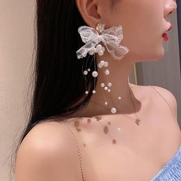Boucles d'oreilles DREJEW perle pendentifs strass dentelle mode coréenne luxe femme boucle d'oreille femmes mignon Dangle bijoux accessoires