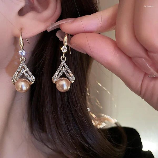 Boucles d'oreilles DREJEW perle rose pour femmes cristal brillant fête élégante goutte d'eau bijoux de luxe design