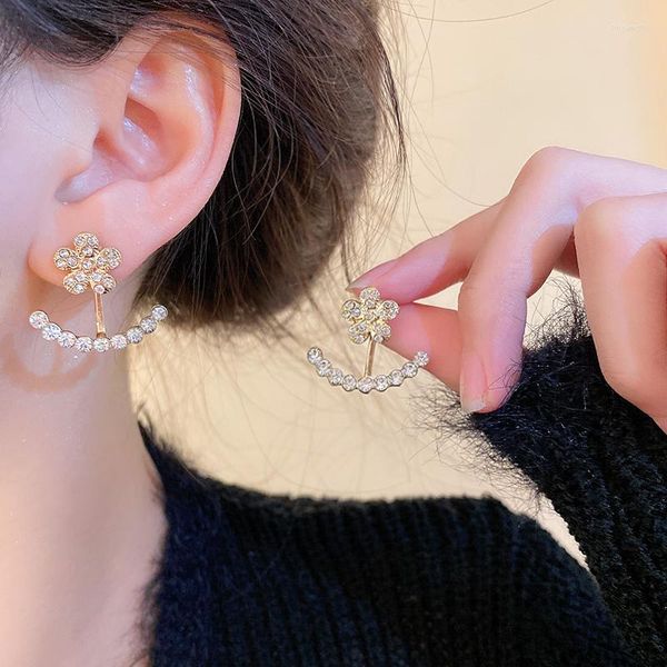 Pendientes de tuerca DREJEW, dos estilos de flores para mujer, 2023, joyería y accesorios de moda para mujer con cristal pulverizado