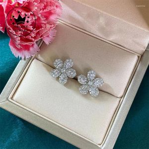 Stud -oorbellen drlove full cz bloem voor vrouwen mooie meisjes oor accessoires dagelijkse slijtage feest mode veelzijdige piercing sieraden