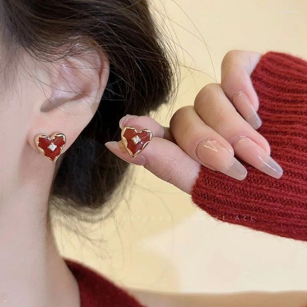 Boucles d'oreilles goutte glaçure pêche femme en forme de coeur petit livre rouge personnalité Internet célébrité amour coréen Temp