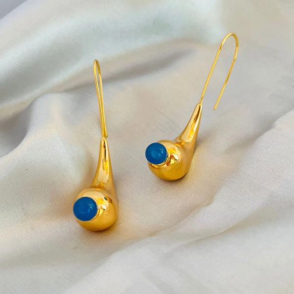 Pendientes de tuerca con forma de gota, gancho para la oreja, banda chapada con puntos azules, anillo dividido, pendientes, anillos para mujer