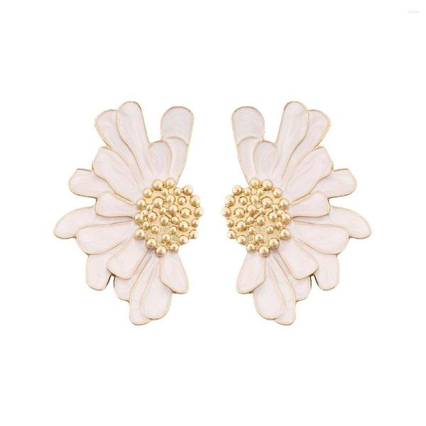 Boucles d'oreilles Dvacaman déclaration émail goutte à goutte huile peinte à la main fleur blanche pour les femmes bohème pétale doux bijoux