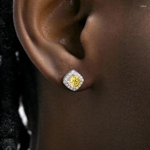 Pendientes de sementales DZM S925 STERLING SIERTA Full Diamond Yellow Rock azúcar para hombres y mujeres Hip Hop Trendy Avanzado