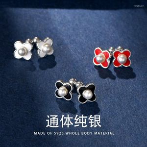 Boucles d'oreilles E02171 ZFSILVER S925 Argent Mode Coréenne Belle Perle Douce Fleur Vis Boule Bijoux Pour Femmes Match-all