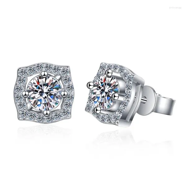 Pendientes de sementales E080 LEFEI Color de moda D Diamante Classic Moissanite Hollow Square Charms Women S925 Sterling Silver Party Jewelry