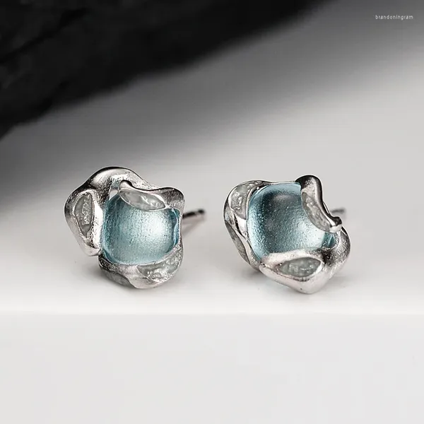 Boucles d'oreilles E1259 Blue Drop gum exotique serpentine exquise S925 Ensemble enlacé en argent sterling avec ornements en cristal