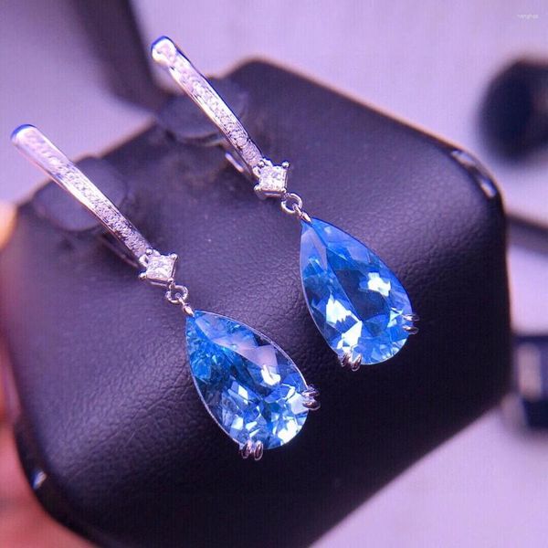 Boucles d'oreilles E2024, bijoux fins, or blanc pur 18 carats, aigue-marine naturelle, pierres précieuses 6,65 ct, diamants pour femmes