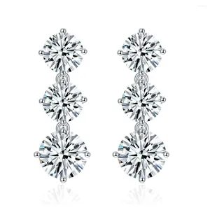 Stud-oorbellen E3-0058LeFei Fashion Trend Classic Luxury Moissanite Fine Design 3 Sister Dangle Earring For Women Silver 925 Party Sieraden