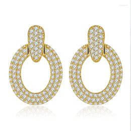 Pendientes de tuerca E3-0155 Lefei moda clásica tendencia de lujo diseño de moissanita completo círculo ovalado para mujer plata 925 regalo de joyería de boda