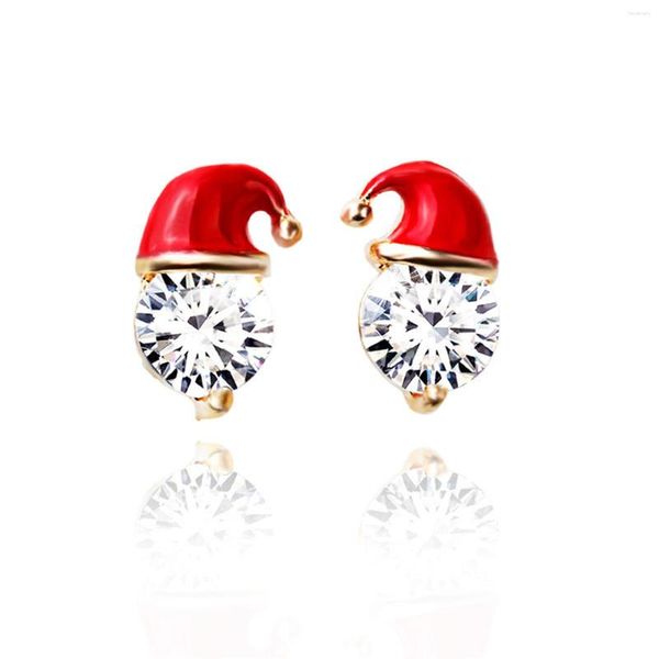 Boucles d'oreilles clous Boucles d'oreilles pour pierres précieuses Boucles d'oreilles Père Noël Chapeau de Noël Cristal Filles Femmes