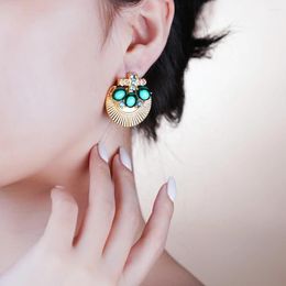 Boucles d'oreilles Studclip Style Earps Green for Women 2024 Diamond Piercing Piercing Heart Crysatl Bijoux de fête cube accessoires