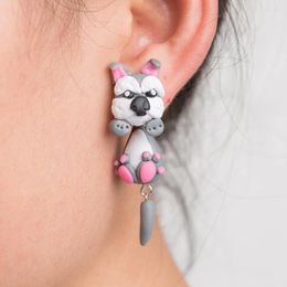 Boucles d'oreilles Boucles d'oreillesPAIAI 30 fait à la main en argile polymère doux mignon Schnauzer chien accroché pour les femmes fille mode dessin animé 3D Animal boucle d'oreille